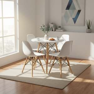 Dining Chairs: CENA 5 Piece Round Dining Set - White