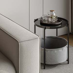 Coffee Tables: Francis Round Coffee Table with Storage - Black + Grey