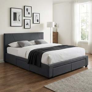 Geolux Queen Bed Frame with 4 Drawers – Dark Grey