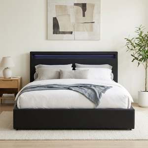 Products: Glimora PU Queen Gas Lift Storage Bed Frame – Black