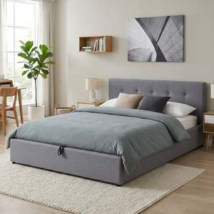 Lureva Linen Queen Gas Lift Bed Frame – Grey