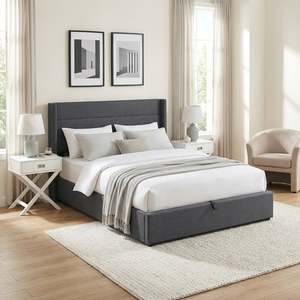 Queen Beds: Oasis Queen Gas Lift Bed Frame - Dark Grey