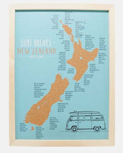 Ceramic Wall Art: Surf New Zealand Cork Board Map