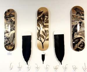 Ceramic Wall Art: Skateboard Deck Art - Wood Finish