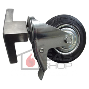 BBQ Spares: Mount Forge Left Wheel 5″, Brake and Bracket (125.5mm x 32mm)