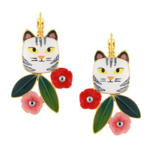 Earrings: Taratata - Lever Back Floral Cat Earrings