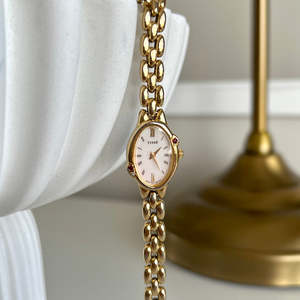 Seiko Tisse Gold Bead Bracelet Women's Watch with Encrusted Ruby & Diamond