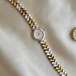 Seiko Silver Tear Drop Watch with Two-Tone Leaf-Link Bracelet