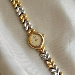 Bridal Watches: Seiko Champagne Dial Tear Drop Watch with Two-Tone Leaf-Link Bracelet