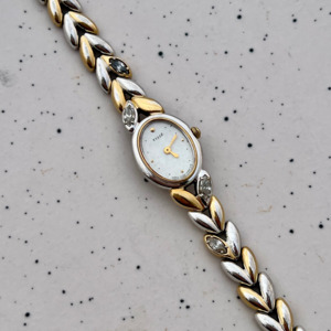 Seiko Ladies Two Tone Oval Bracelet Watch with Gem Stones