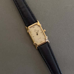 Omega De Ville Ladies Rectangular Gold-Plated Watch with Guilloché Dial