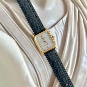 Longines Gold Tone Rectangular Women's Watch with a Smoke Silver Dial