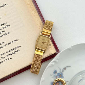 Seiko Exceline Gold Tonneau Women's Watch with Textured Case