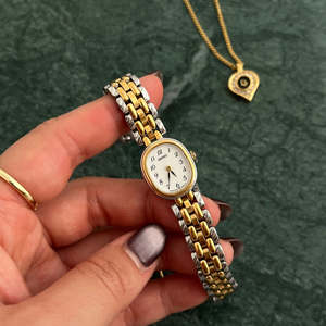 Seiko Gold Petite Oval Watch with Ivory Enamel Dial