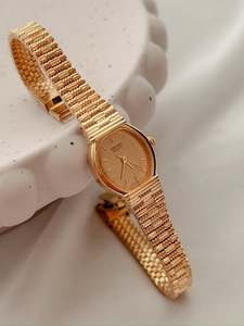 Seiko Gold Toned Vintage Watch with Bamboo Bracelet