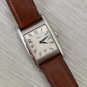 Coach Classic Rectangular Timepiece in Polished Steel with Leather Strap