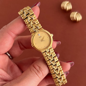 Seiko Woman's Watch Gold with Chevron Pattern Bracelet