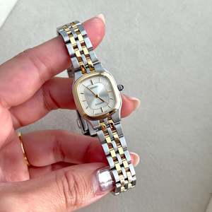 Birth Year Watches 2003: Seiko Exceline Two Tone Soft Rectangular Womens Watch with Silver Sunburst Dial