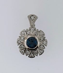 Pendants: London Blue Topaz & Diamond 9ct White Gold Pendant