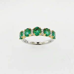 Rings: Emerald & Diamond 9ct White & Yellow Gold Ring