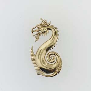 Brooches: Paddling 9ct Yellow Gold Dragon Brooch / Pendant