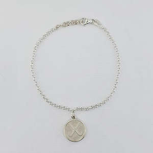 Hockey: Hockey Sterling Silver Crossed Stocks Disc Bracelet