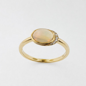 Opal & Diamond 9ct Yellow Gold Ring