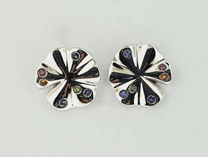 Sterling Silver Multi-Coloured Stone Stud Earrings