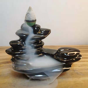Pebble Stack  Backflow Incense Burner / Black