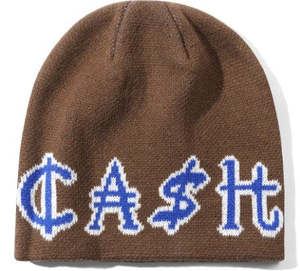 Cash Only Currency Skully Beanie / Brown