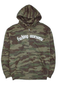 Fucking Awesome Black Letter Zip Up Hoodie / Camo