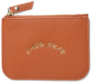 Cash Only Leather Zip Wallet / Tan