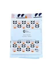 Spring Tulip SET (50% Linen Teatowel + SPRUCE Dishcloth) Design by Lemonni