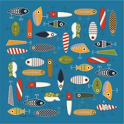 HANK - 7. VINTAGE LURES by Kate Rhees | Organic Cotton Handkerchief