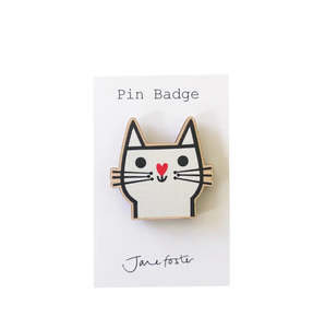 Pins Brooches: Cat Brooch - Wooden Pin