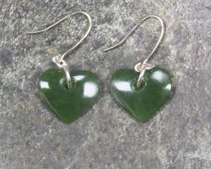 Earrings: NZ Greenstone Heart Earrings (BM132) Hapopo Pounamu