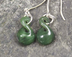 Earrings: NZ Greenstone Small Twist Earrings (BN230) Hapopo Pounamu
