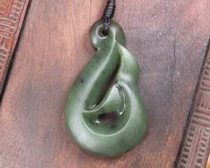NZ Greenstone Medium Whale Tail Pendant (BN872) Hapopo Pounamu
