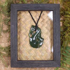 Pounamu Sculptures Touchstones: NZ Greenstone Framed Manaia Pendant (BH888) Hapopo Pounamu