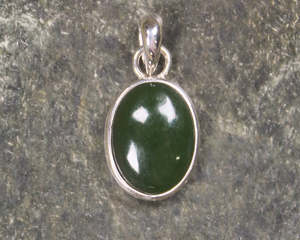 Sterling Silver Necklaces: NZ Greenstone Small Sterling Silver Pendant (BM358) Kawakawa Pounamu