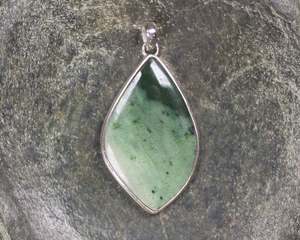 Sterling Silver Necklaces: NZ Greenstone Large Sterling Silver Pendant (BM569) Kawakawa Pounamu