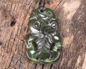 Hei Tiki: NZ Greenstone Small Hei Tiki Pendant (BK849) Tangiwai Pounamu