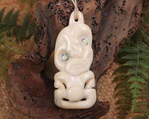 Hei Tiki: NZ Whale Bone XLarge Hei Tiki Pendant (MM028) NZ SALE ONLY