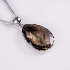 Gemstone Necklace: Smokey Quartz Faceted Sterling Silver Pendant (S528)