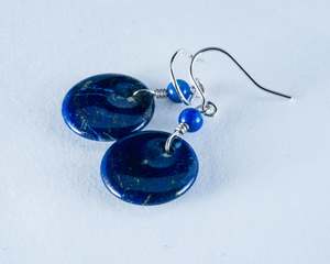 Gemstone Jewellery: Lapis Lazuli Sterling Silver Disk Earrings (AZ088)