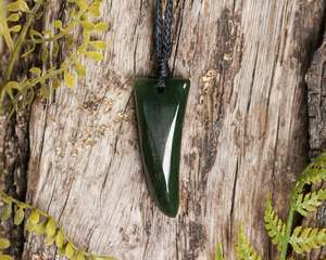 Specials: NZ Greenstone Small Freeform Niho Taniwha Tooth Pendant (BN741) Kawakawa Pounamu