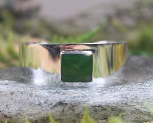 NZ Greenstone Sterling Silver Cuff Bangle (AZ017) Kawakawa Pounamu