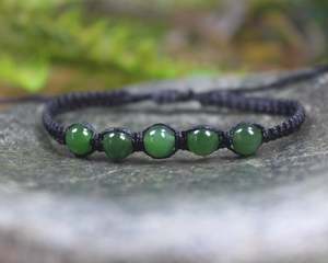 NZ Greenstone Adjustable Beaded Cord Bracelet (BB724) Kawakawa Pounamu