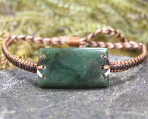 Greenstone Corded Bracelets: NZ Greenstone Adjustable Cord Bracelet (BN134) Hapopo Pounamu