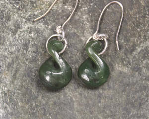 NZ Greenstone Small Twist Earrings (BN260) Hapopo Pounamu